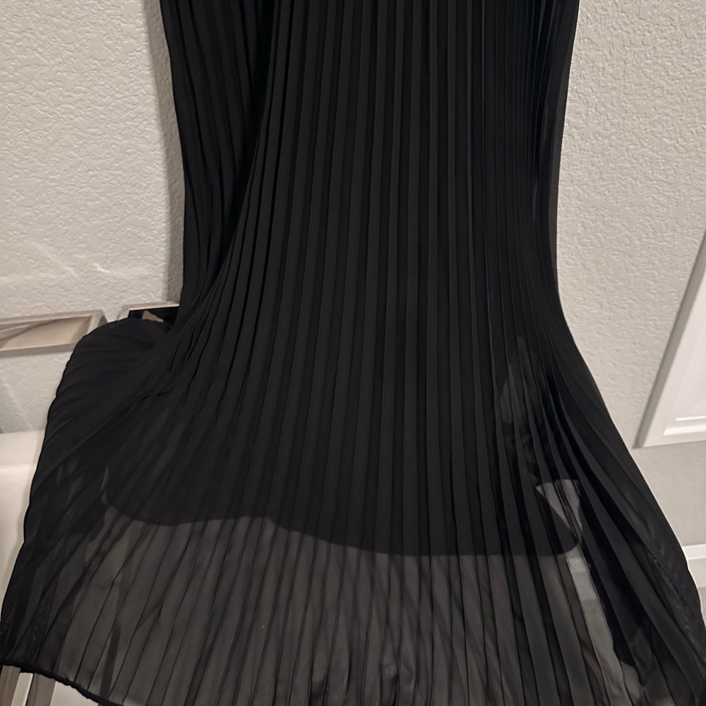Nicole Miller Black Pleated Dress with Floral Details